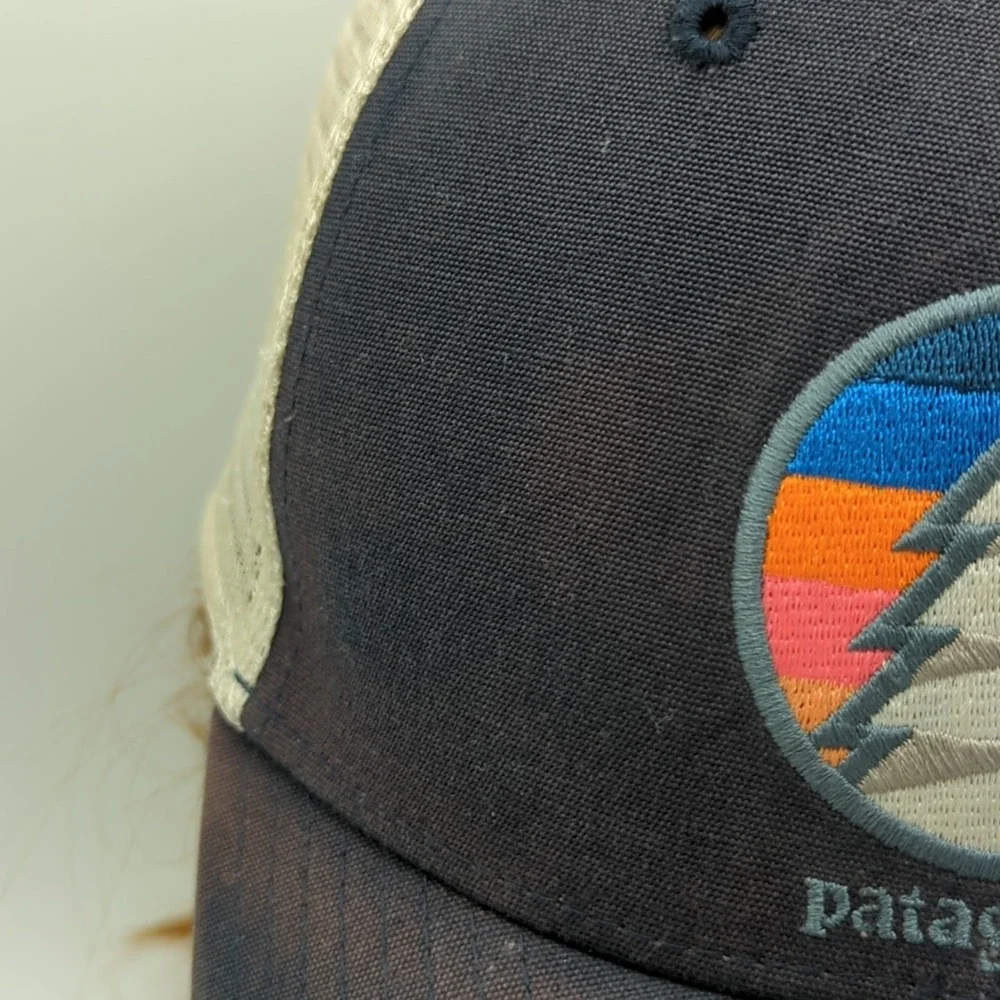 RARE Patagonia Fitz Roy Tree Mountain Logo Distressed Faded Mesh Hat Cap Kids